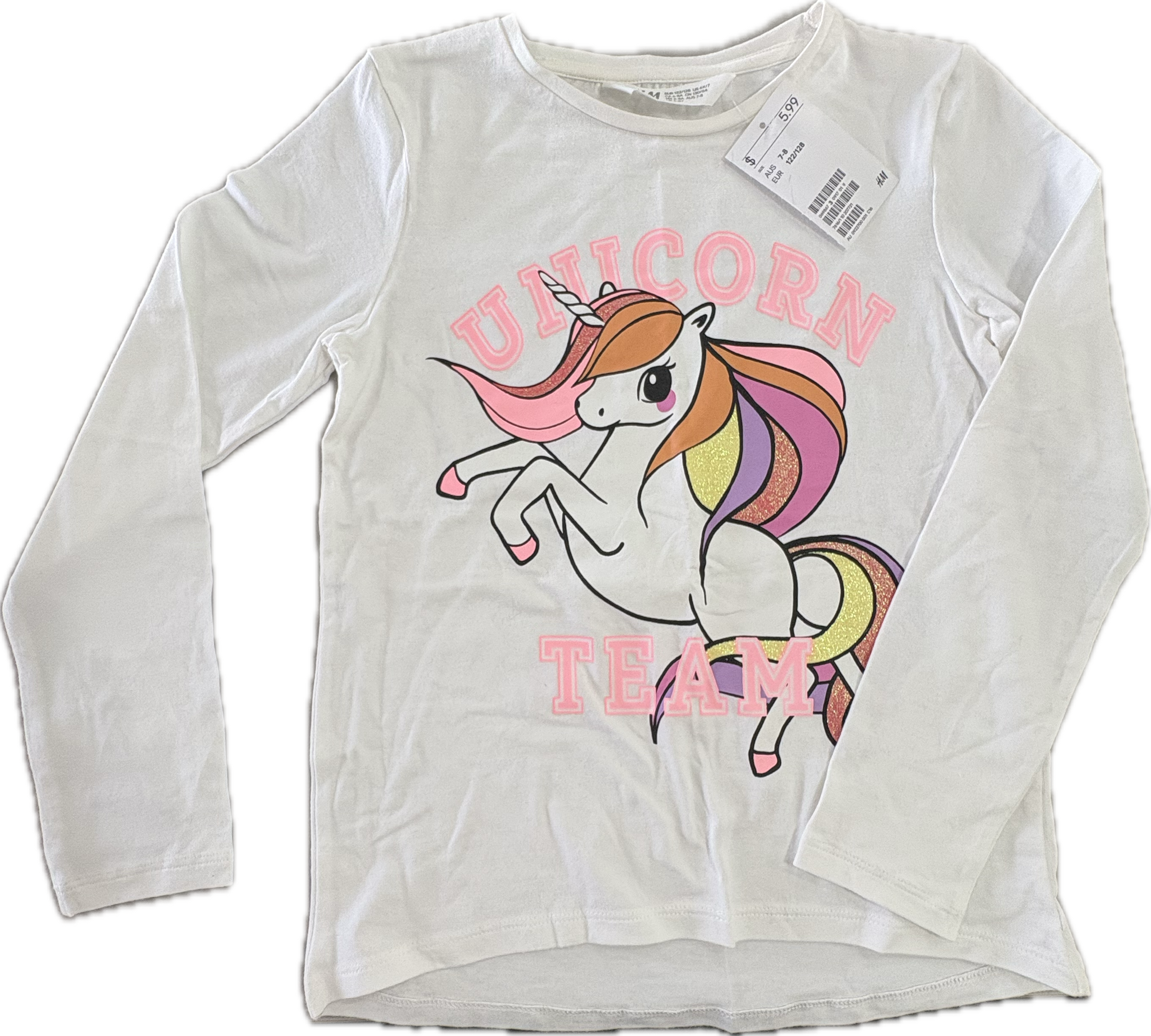 H&M, Girls Unicorn Print Long Sleeve Tee, NWT, Size 7-8 – Dream Nu