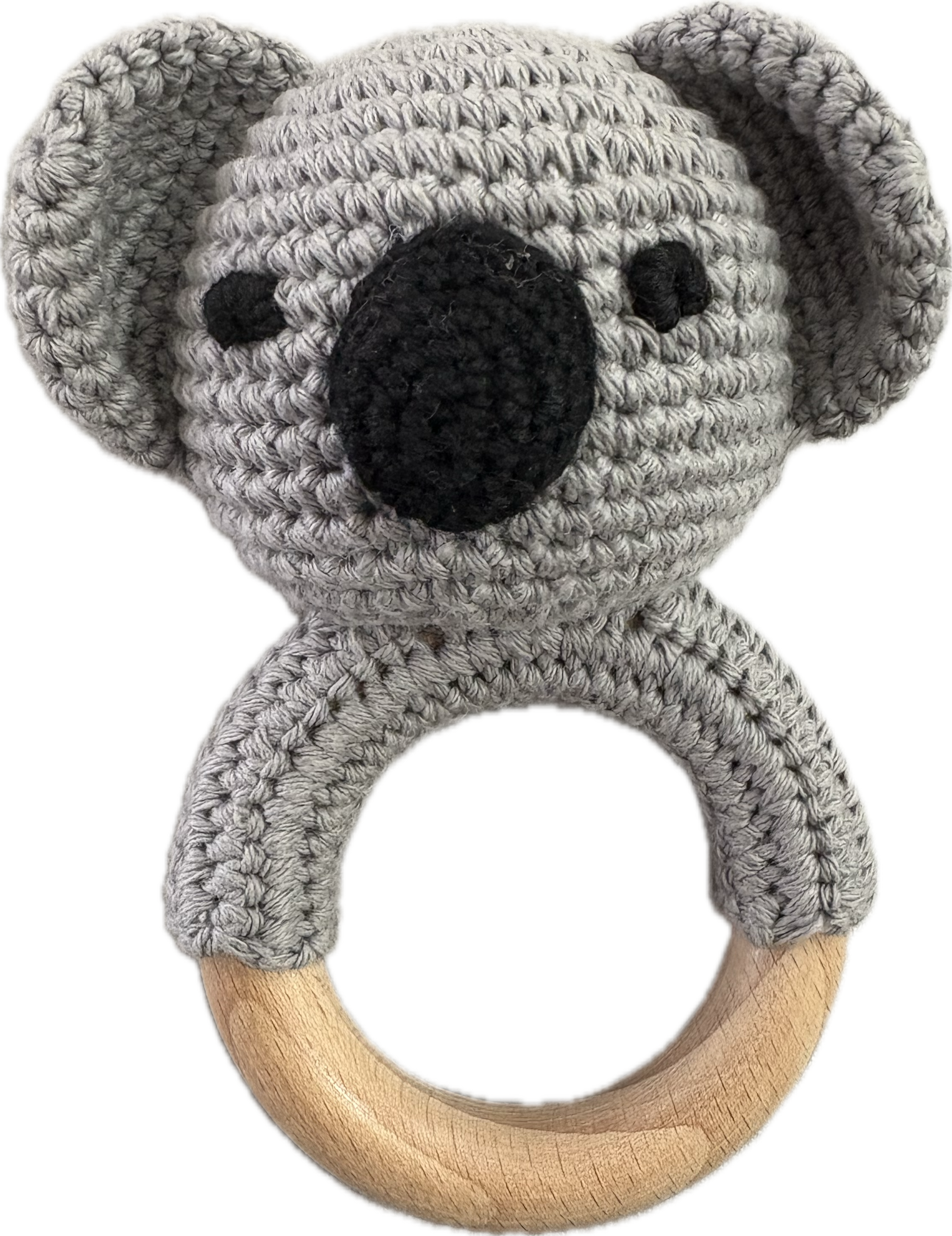 Hand Crocheted Baby Rattle – Soft Cotton & Wooden Teether Toy
