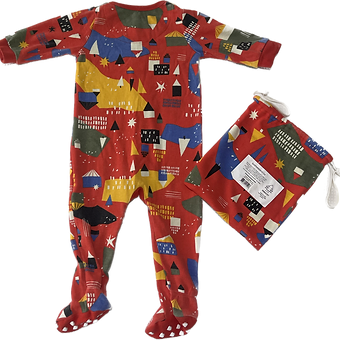 Back view of red baby onesie showing details and stitching, Arborist brand