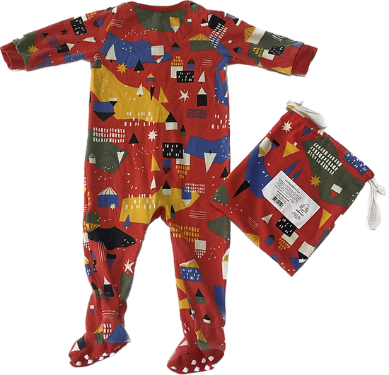 Front view of baby boys red onesie with matching sack by Arborist, size 12-18 months