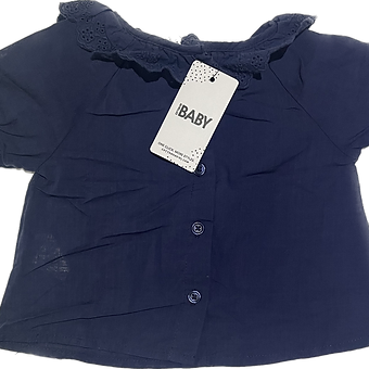 Back of newborn navy lace top with easy button closure