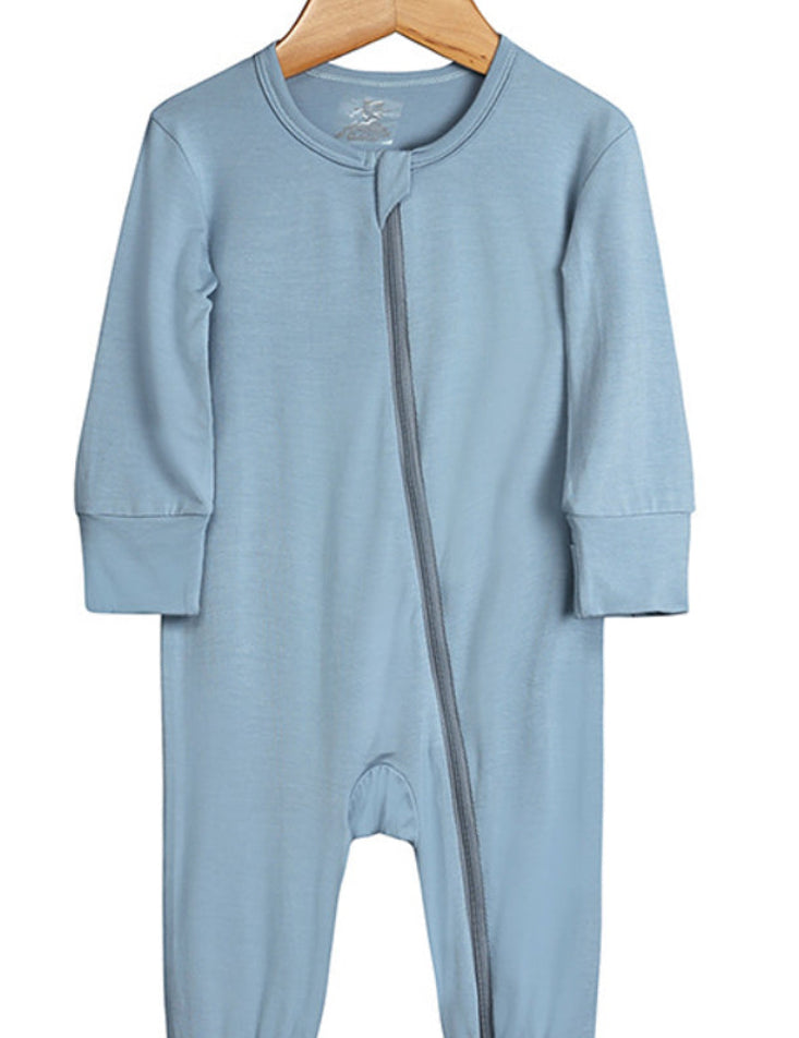 Beloved Bubs long sleeve bamboo romper in light blue – lightweight, hypoallergenic infant romper with stretchy fabric for comfort