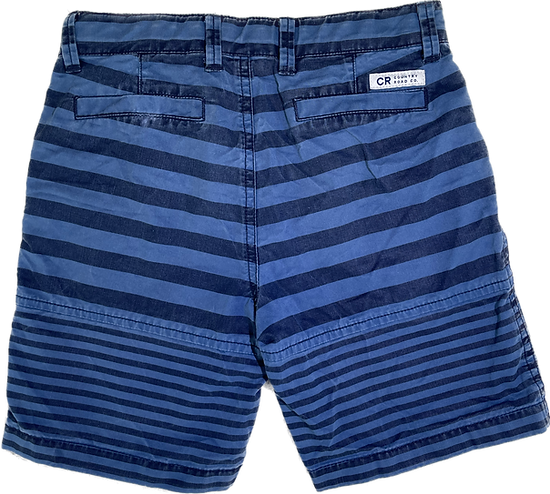 Front view of blue striped boys shorts by Country Road