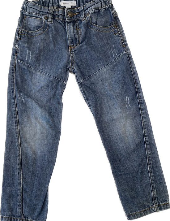 Front view of boys blue denim jeans size 4