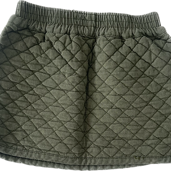 Close-up of elastic waistband on a quilted green skirt for girls