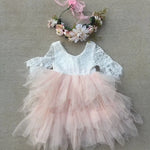 Front view of girls boho white pink tutu dress