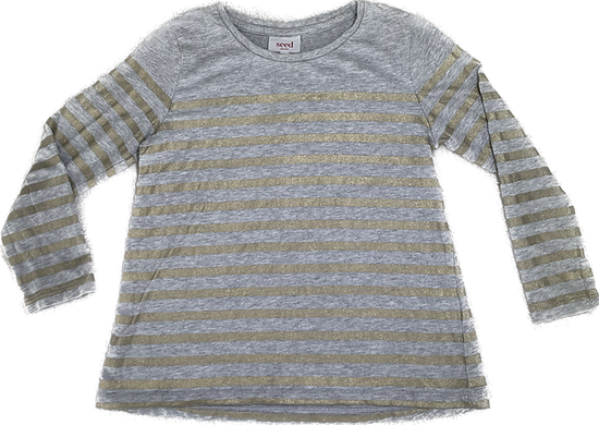 Front view of gold and grey striped girls top size 4-5