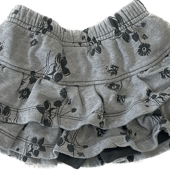 Close-up of floral ruffle details on Hanna Andersson Girls’ Skort, size 3.