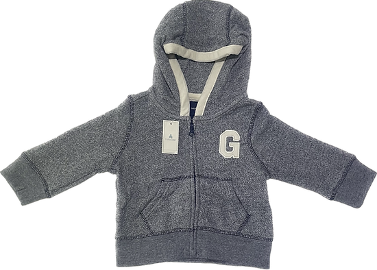Front view of newborn grey zip hoodie jacket - Baby Gap