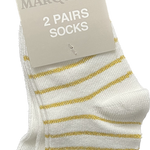 Front view of gold and cream newborn socks set by Marquise