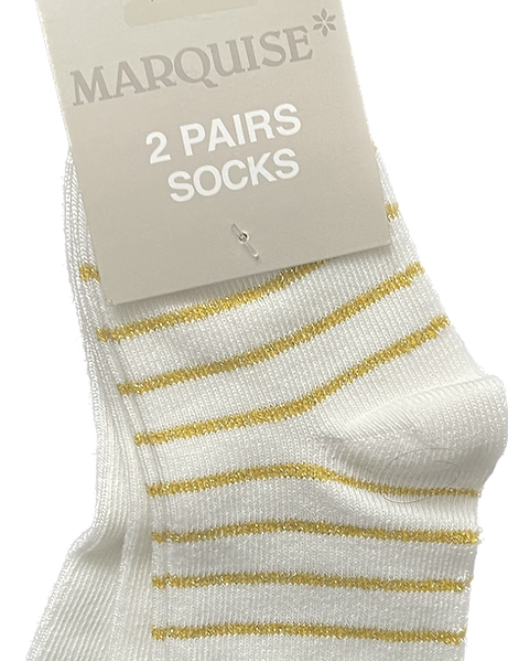 Front view of gold and cream newborn socks set by Marquise