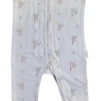 Close-up of 2-way zipper and protective zip cover on baby romper