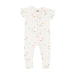 Organic cotton rainbow baby romper with soft fold-over cuffs