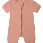 Beloved Bubs short sleeve bamboo romper in dusty pink – eco-friendly, gentle babywear made from soft and stretchy bamboo fabric.