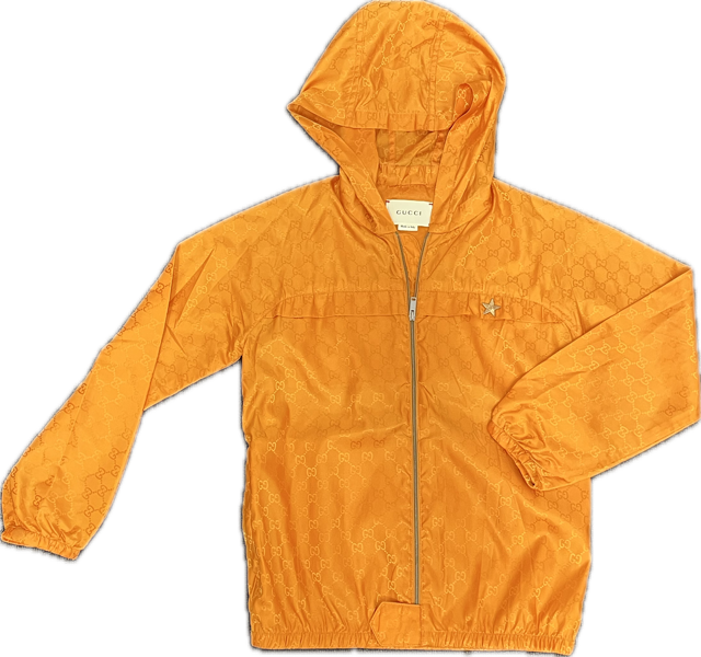 Front view of Gucci GG star embroidered nylon jacket, size 8